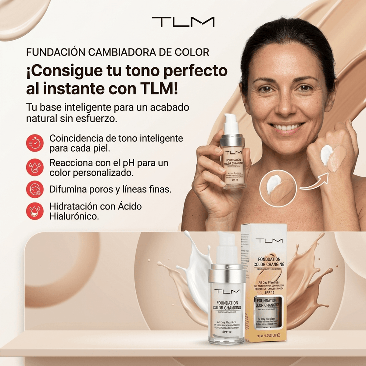 Base de maquillaje con cambio de color